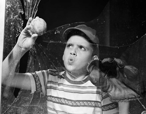 Framed 1950s Boy In Tee-Shirt And Cap Print