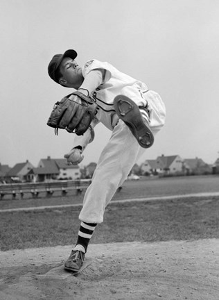 Framed 1950s Teen In Baseball Uniform Print