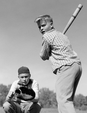 Framed 1950s Teen Boy At Bat Print