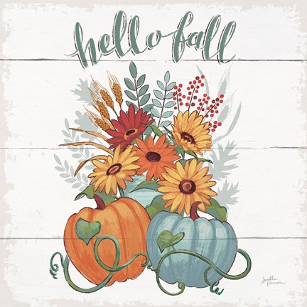 Framed Fall Fun II - Gray and Blue Pumpkin Print