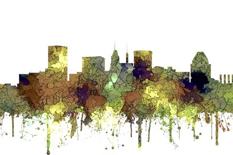 Framed Baltimore Maryland Skyline - Safari Buff Print