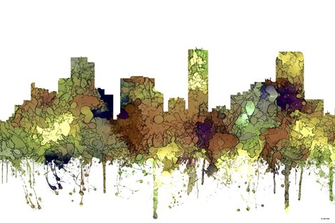 Framed Denver Colorado Skyline - Safari Buff Print