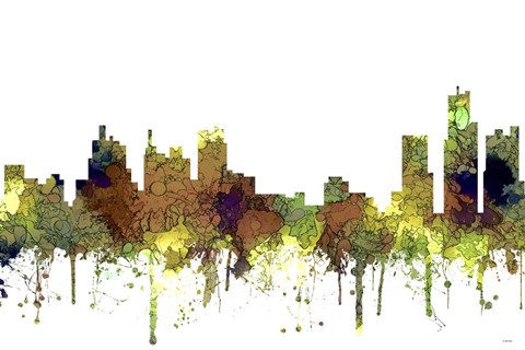 Framed Detroit Michigan Skyline - Safari Buff Print