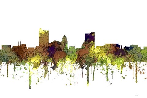 Framed Fort Wayne Indiana Skyline - Safari Buff Print