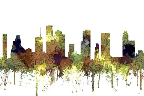 Framed Houston Texas Skyline - Safari Buff Print