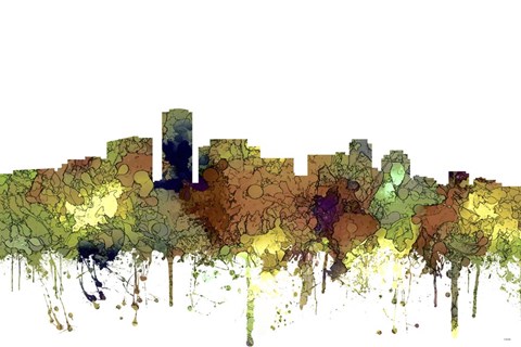 Framed Long Beach California Skyline - Safari Buff Print