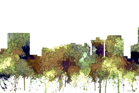 Framed Newport News Virginia Skyline - Safari Buff Print