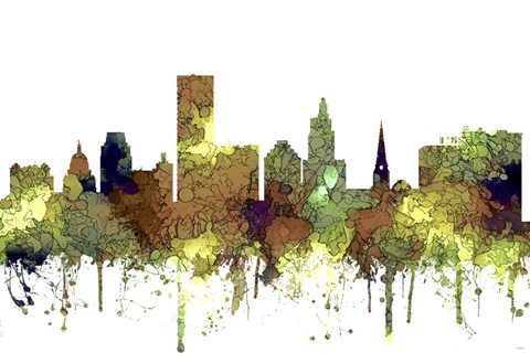 Framed Providence Rhode Island Skyline - Safari Buff Print