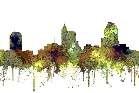 Framed Raleigh North Carolina Skyline - Safari Buff Print