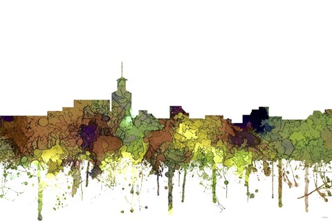 Framed Santa Fe New Mexico Skyline - Safari Buff Print