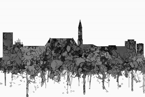 Framed Cheyenne Wyoming Skyline - Cartoon B&amp;W Print