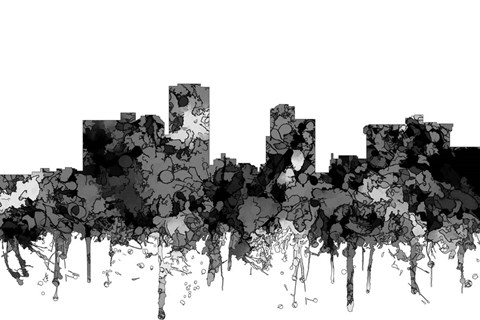 Framed Little Rock Arkansas Skyline - Cartoon B&amp;W Print