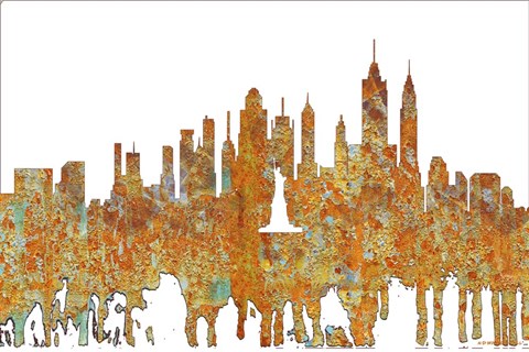 Framed New York New York Skyline - Rust Print