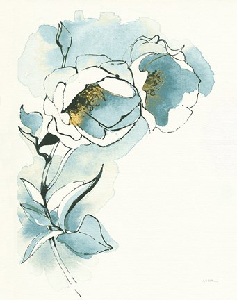 Framed Carols Roses II Cerulean Print