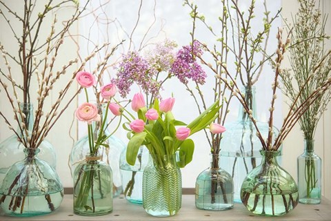 Framed Spring Flowers in Glass Bottles VI Print