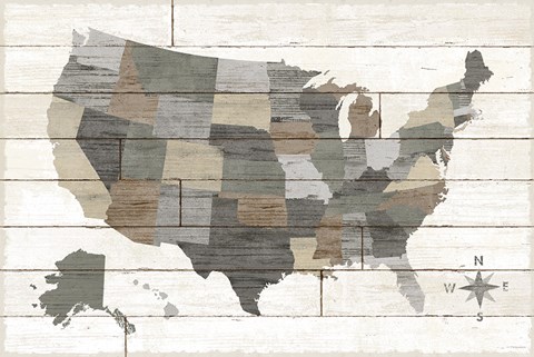 Framed Barnboard Map Neutral no Words Print