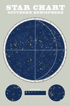 Framed Southern Star Chart Blue Gray Print