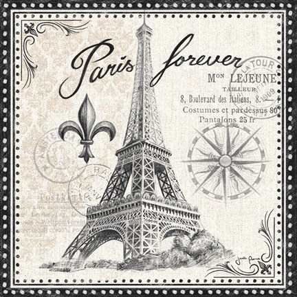 Framed Bonjour Paris III Dark Print
