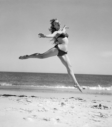 Framed 1950s Woman In Bikini Running Print