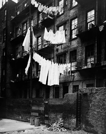 Framed 1930s Tenement Building With Laundry Print