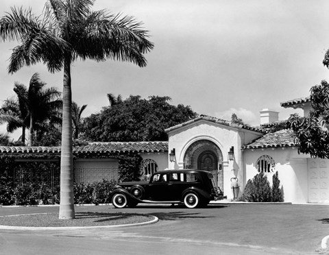 Framed 1930s Car In Circular Driveway Print