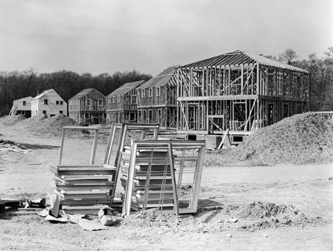 Framed 1950s Suburban Housing Development Under Construction Print