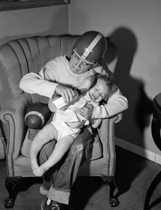 Framed 1950s 1960s Boy Sitting By Football Print