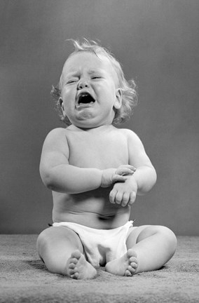 Framed 1940s 1950s Crying Baby Wearing Diaper Print