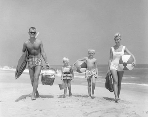 Framed 1950s Family Of Four Walking Towards Camera Print