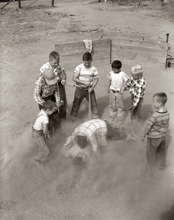 Framed 1950s Boys Fight In Sand Lot On Baseball Field Print