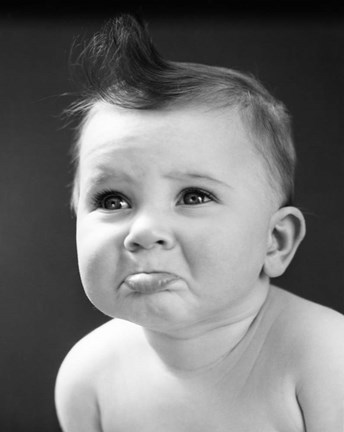 Framed 1940s Sad Baby With Pouting Lips Print