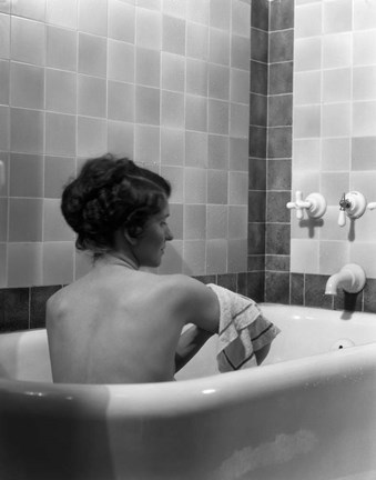 Framed 1920s 1930s Brunette Woman Sitting In Luxury Bathtub Print