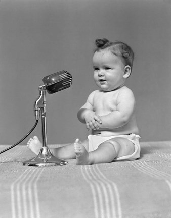 Framed 1940s Baby In Diaper With Microphone Studio Print