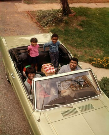 Framed 1970s African American Family Seated In Convertible Car Print