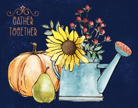 Framed October Garden I Blue Print