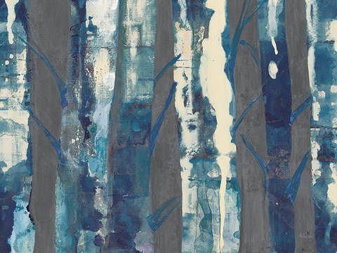 Framed Deep Woods III Indigo on Gray Print