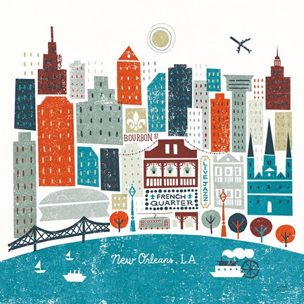 Framed Colorful New Orleans Teal Print