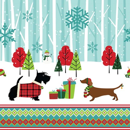 Framed Winter Pet Scene Print