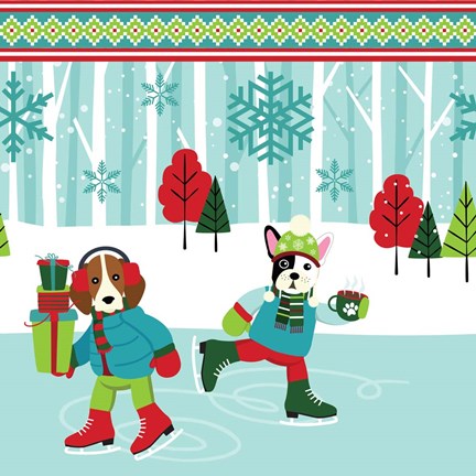 Framed Winter Pet Ice Skating Print
