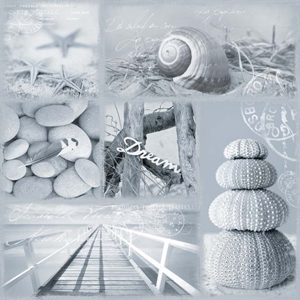 Framed Seaside Collage I Print