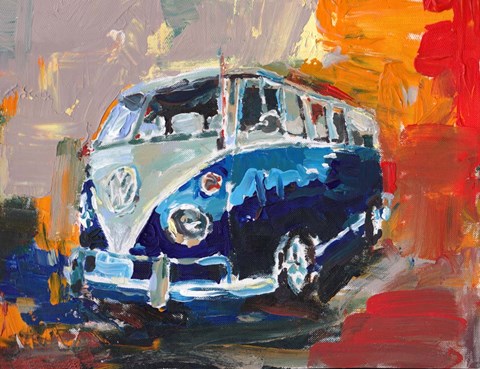 Framed Dark Blue Campervan Print