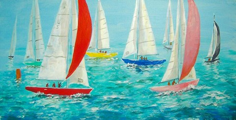 Framed Mermaids Racing Print