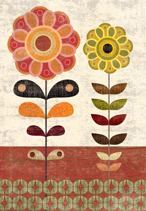 Framed Sage and Orange Floral I Print