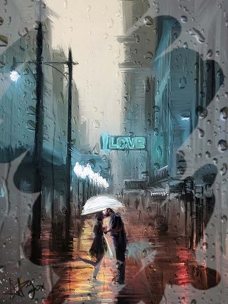 Framed Kiss in a City Window Print