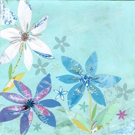 Framed Blue and White Florals Print