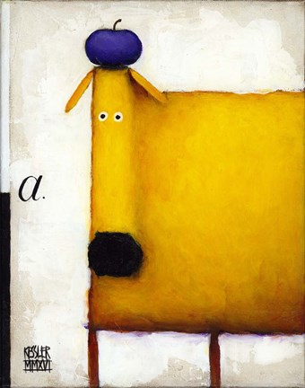 Framed Yellow Dog With Apple Print