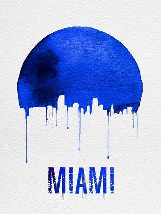Framed Miami Skyline Blue Print