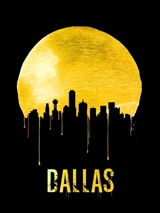 Framed Dallas Skyline Yellow Print