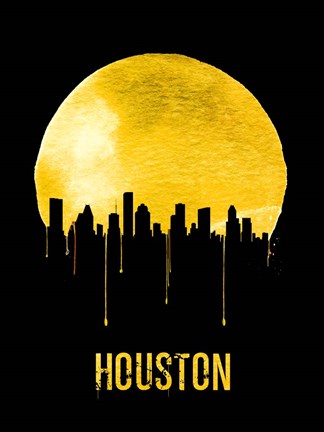 Framed Houston Skyline Yellow Print