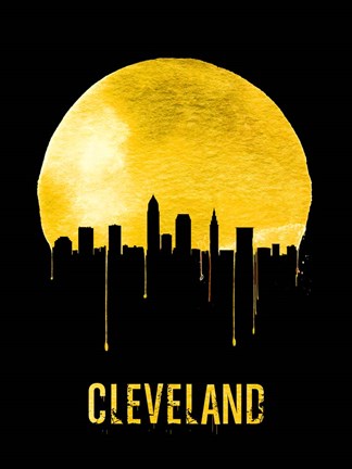 Framed Cleveland Skyline Yellow Print